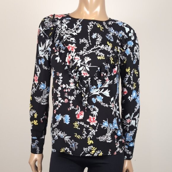 3/$20 Philosophy Long Sleeve Floral Top Ruffle Trim Flowy Blouse Button Cuffs - Picture 13 of 13